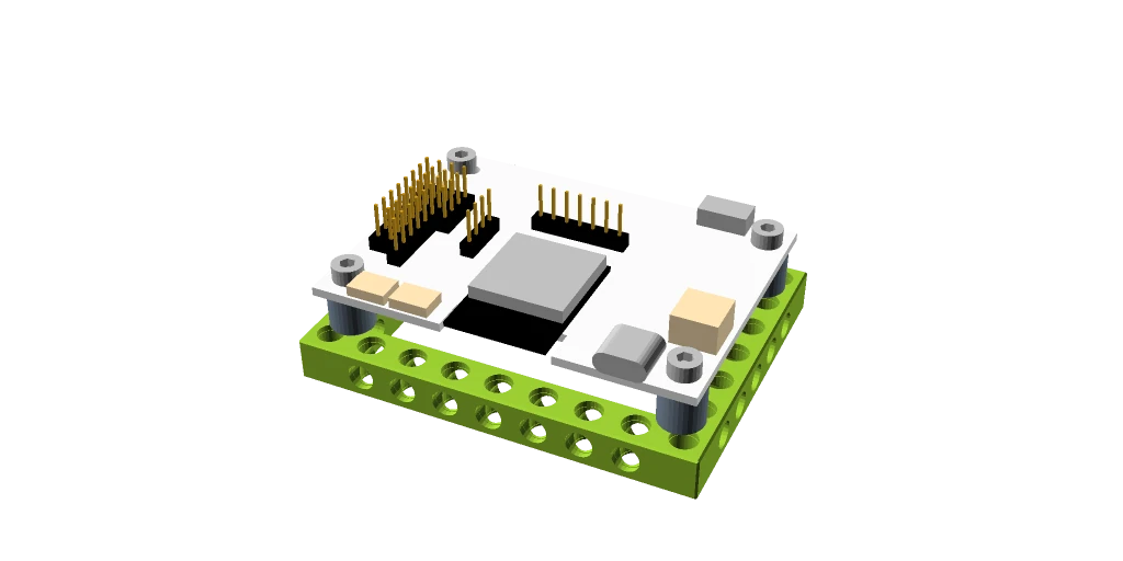 Render of the ESP32-S3 Robotic Board attached to a frame from the BitBeam construction kit