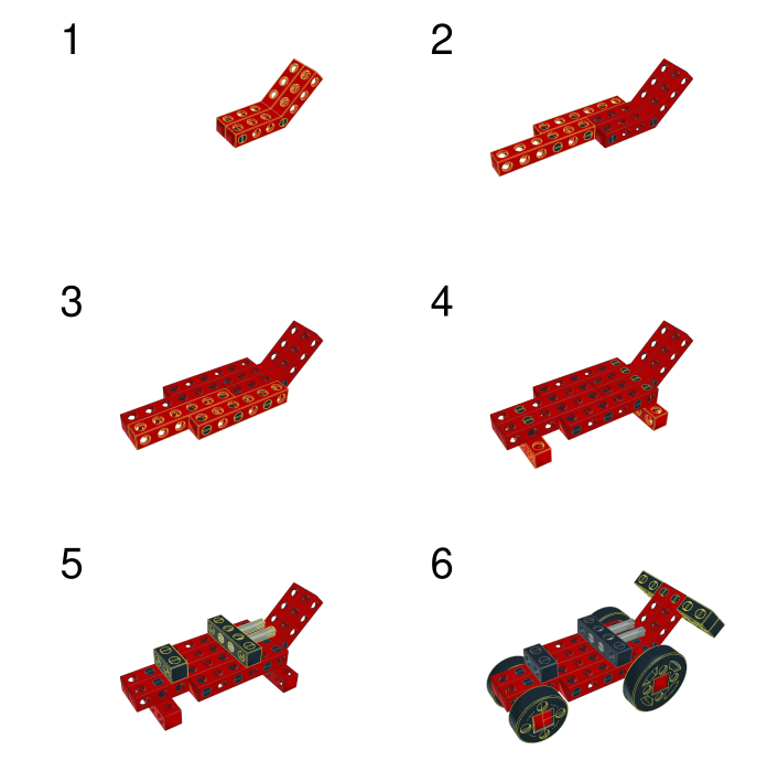 Renderovaný návod na sestavení formule MINI ze stavebnice BitBeam.