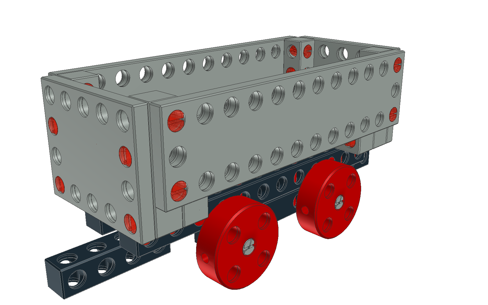 Rendered image of the assembled MINI gravel freight wagon from the BitBeam building system.