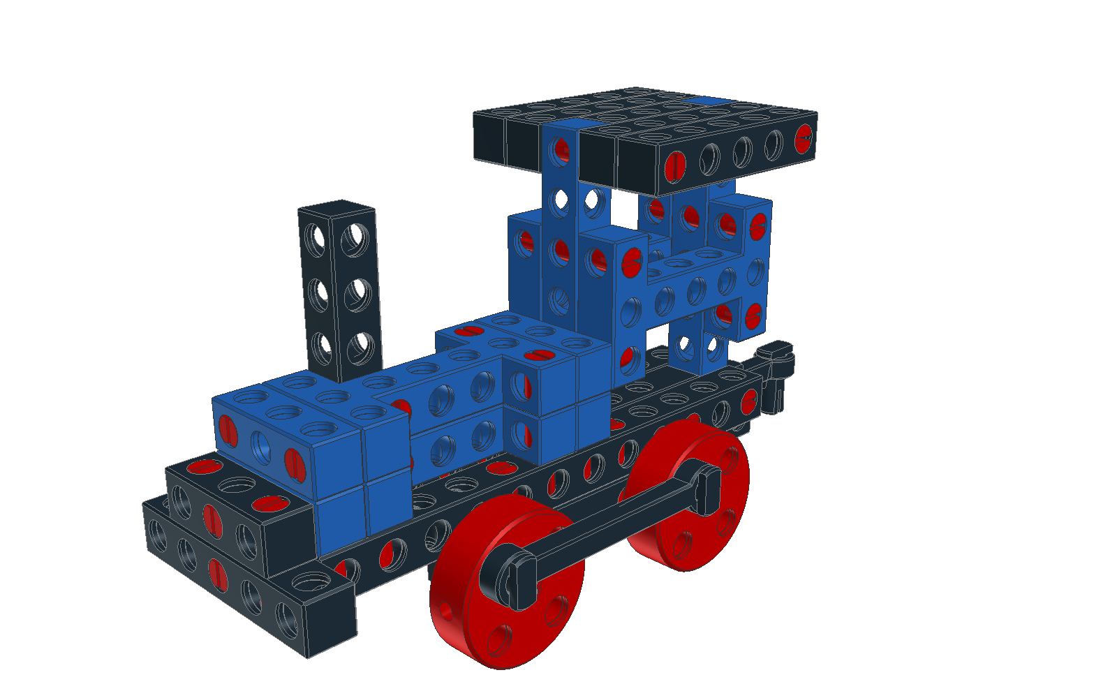 Rendered image of the assembled MINI locomotive from the BitBeam building system.